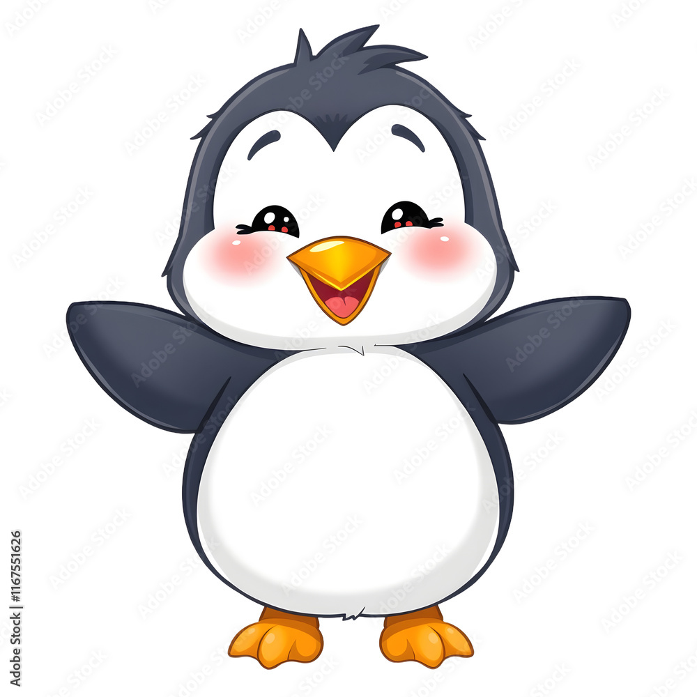 Obraz premium A smiling penguin in a cartoonish style with fluffy feathers. png isolated background. transparent background.