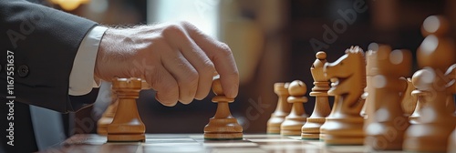 Strategic Moves: A Businessman in a Suit Engages in a Game of Chess with Intense Focus