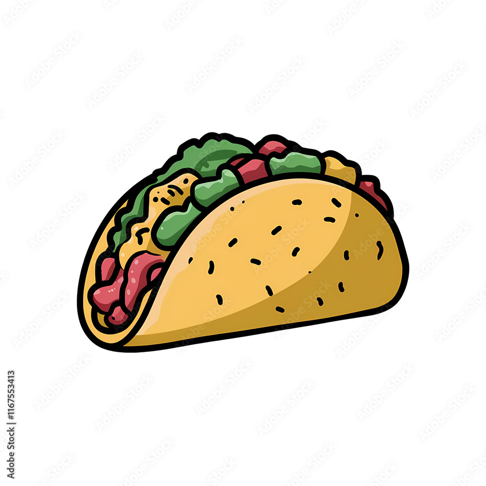 Delicious Taco isolated on a transparent background with lettuce, cheese, and sour cream Delicious Taco isolated on a transparent background with lettuce, cheese, and sour cream
