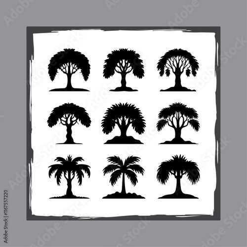 Palm tree silhouette vector tree illustration, black tree illustration.