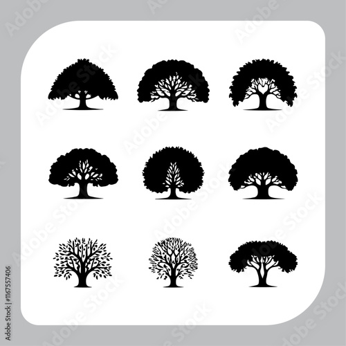 Set of plant and tree silhouette.