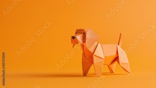 Playful orange origami dog creative studio craft artwork vibrant setting close-up animal artistry