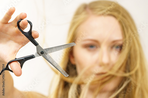 Photography Girl with scissors thinning shears