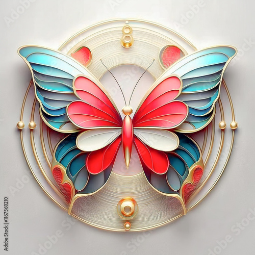 Colorful glossy abstract butterfly on white background photo