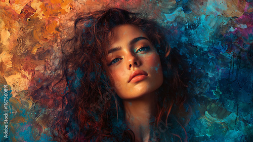 beatiful girl closeup an oil painting and palette knife on canvas and full detailed background