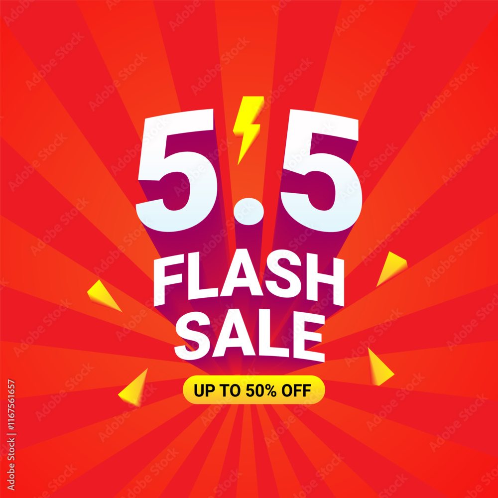 Flash sale promotion with 3D number in white color with red circle promotion label 50% discount for advertising campaign Flash sale promotion with 3D number in white color with red circle promotion label 50% discount for advertising campaign