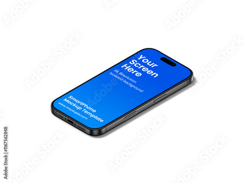Phone Mockup Template, suitable for app, marketing, e-commerce promotional design. High quality and realistic render in black titanium color.