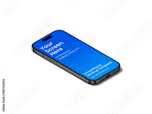 Phone Mockup Template, suitable for app, marketing, e-commerce promotional design. High quality and realistic render in black titanium color.
