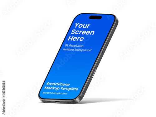 Phone Mockup Template, suitable for app, marketing, e-commerce promotional design. High quality and realistic render in black titanium color.
