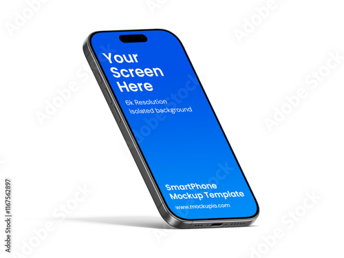 Phone Mockup Template, suitable for app, marketing, e-commerce promotional design. High quality and realistic render in black titanium color.