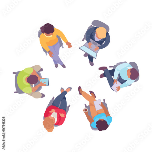 Sitting Man and Woman Office Worker on Chair Above View Vector Illustration