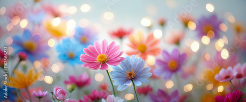 Panel kuchenny z motywem Kolorowe Kwiaty z Tłem Bokeh