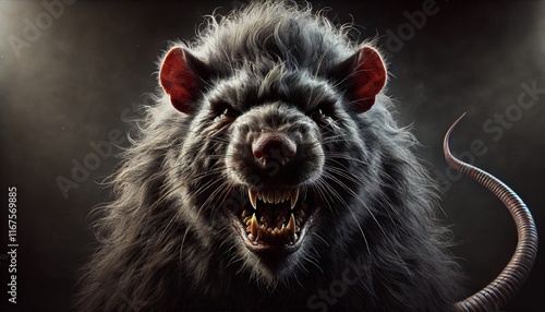 Massive Angry Rat Portrait with Dramatic Lighting and Fierce Expression – High-Quality 16:9 Stock Image in a Dark and Intense Setting
