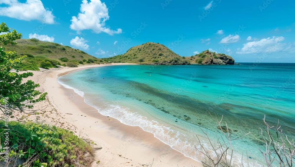 Scenic Beach with Crystal Clear Turquoise Waters and White Sand Scenic Beach with Crystal Clear Turquoise Waters and White Sand