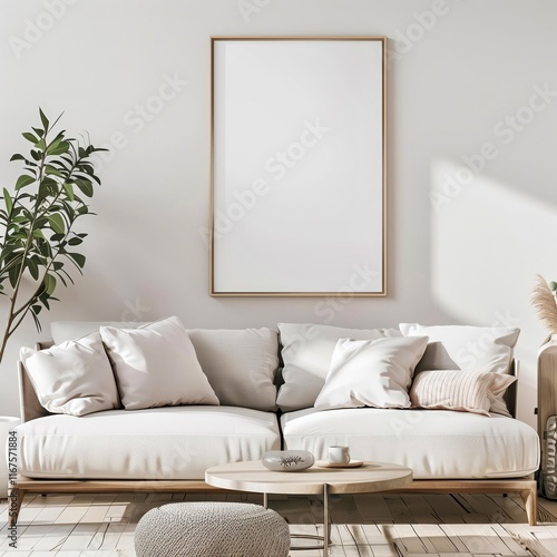 Modern living room with neutral colors and minimalist decor creating a serene atmosphere in natural light