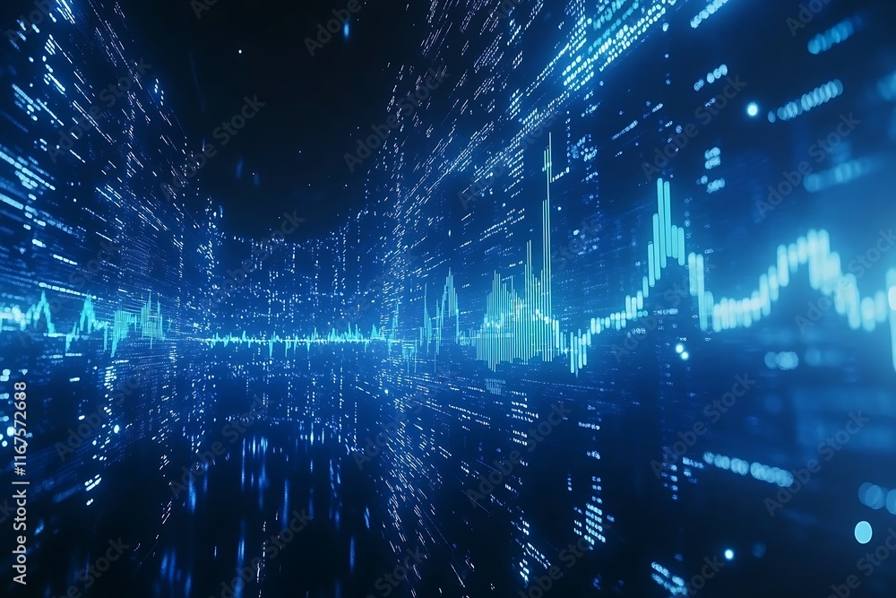 Obraz premium Blue Glowing Data Visualization Background Waves