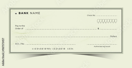 Blank Bank Chequebook. Money Payment Check Background Template. Secure Business Financial Transactions Cheque. Empty Cash Checkbook for Donations, Coupons, and Winner Award