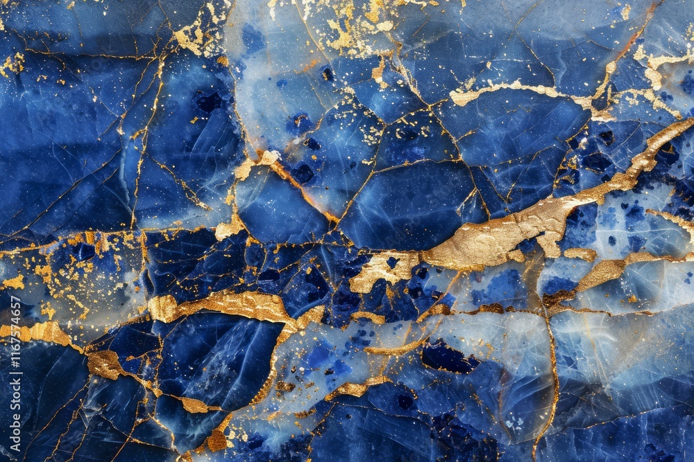 Fototapeta premium Image of Navy blue agate marble pattern with golden veins. Texture for background usage