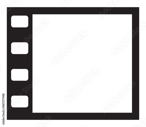 film strip icon used for videography elements, cinema reel. Filmstrip with frames, photo and videos for camera. Old white and black film tapes of 35mm.