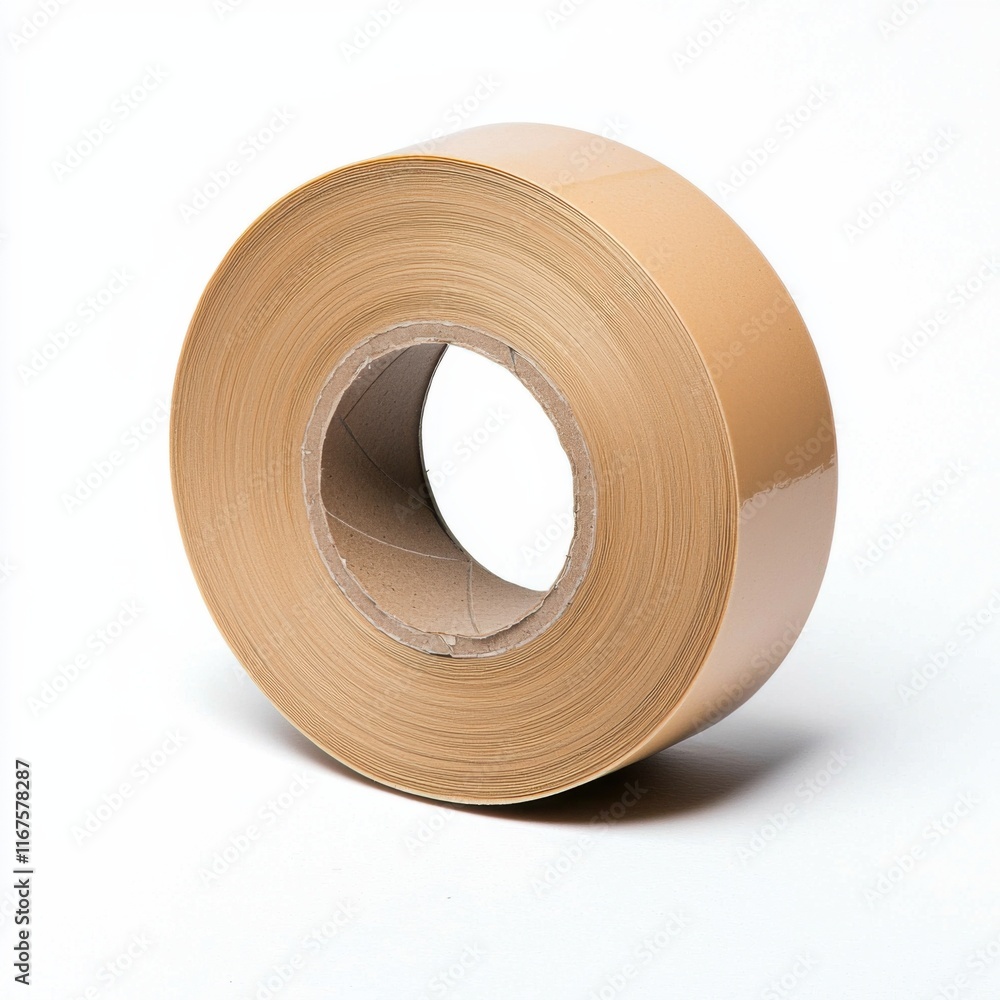 Sealing and packing action with brown tape roll workshop setting product photography indoor environment close-up viewpoint, isolated on white background Sealing and packing action with brown tape roll workshop setting product photography indoor environment close-up viewpoint, isolated on white background
