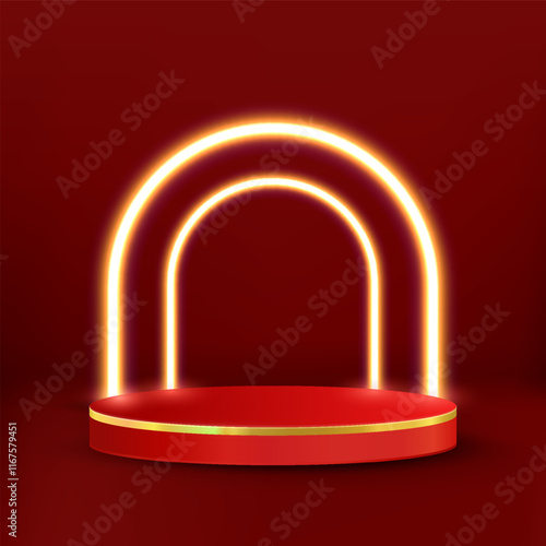 3D gift boxes with red podium, perfect for holidays, sales, and celebrations like Christmas.