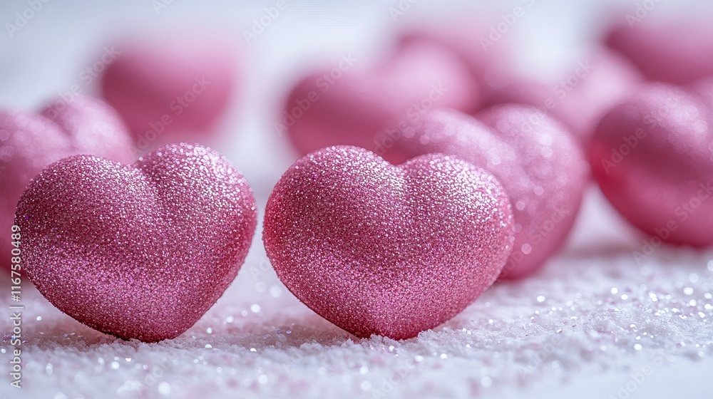 Fototapeta premium Pink Glitter Hearts Valentine's Day Greeting