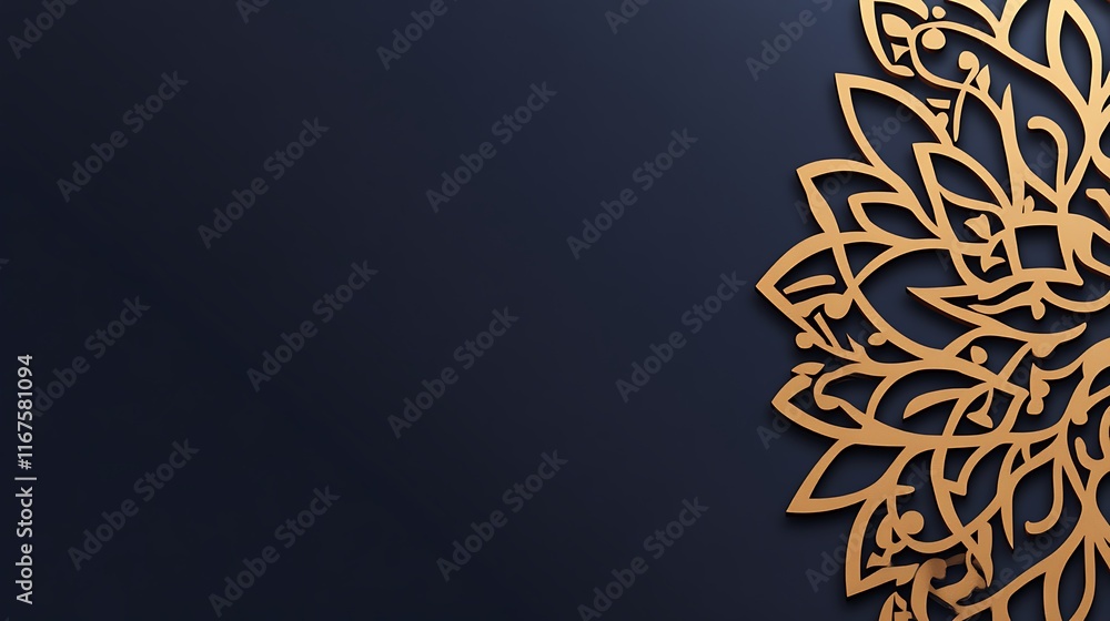 Fototapeta premium Golden Mandala Design on Dark Blue Background