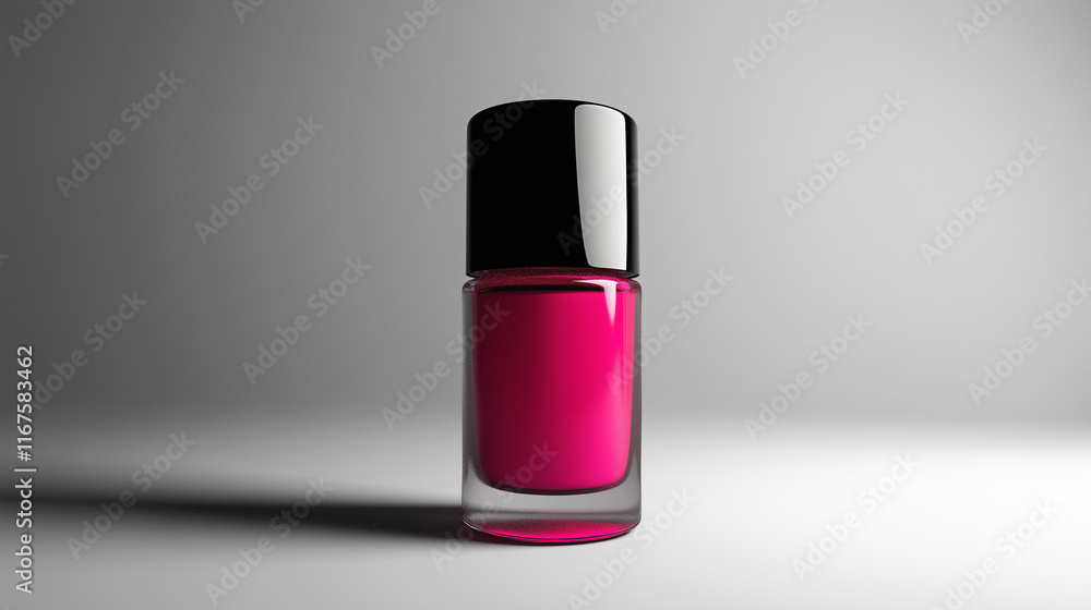 a magenta nail polish with black cap isolated on 3 d gray background a magenta nail polish with black cap isolated on 3 d gray background