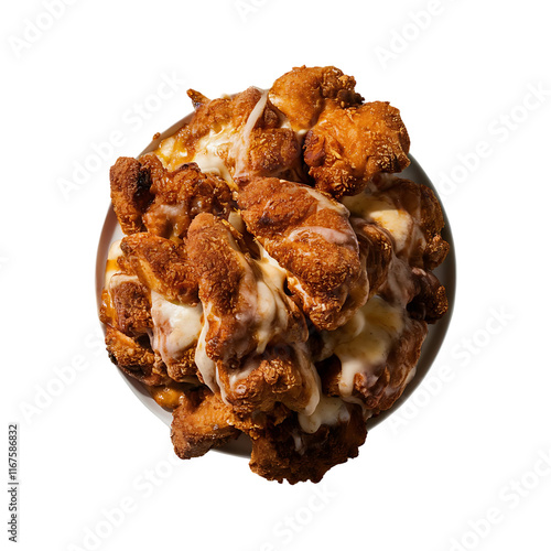 cheesy fried chicken delight, dried figs isolated on white background photo