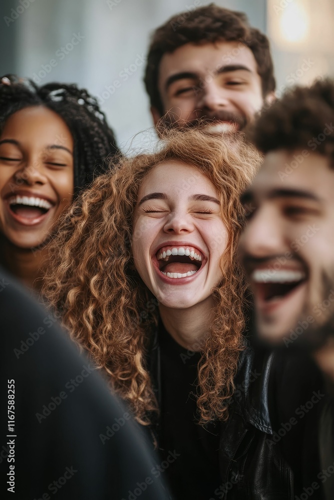 Joyful group laughing, close-up faces. Joyful group laughing, close-up faces.
