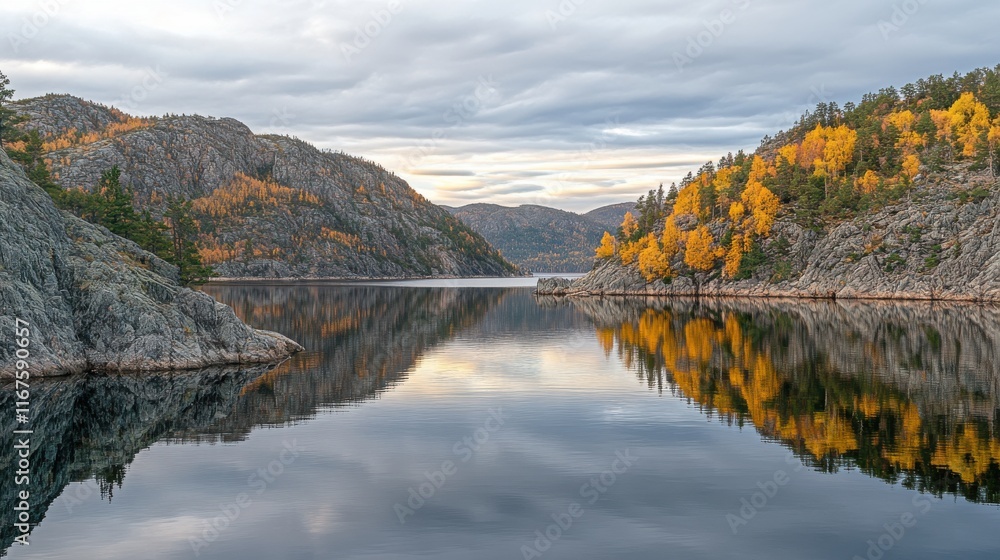 Obraz premium Autumn Reflection on Serene Lake with Colorful Trees