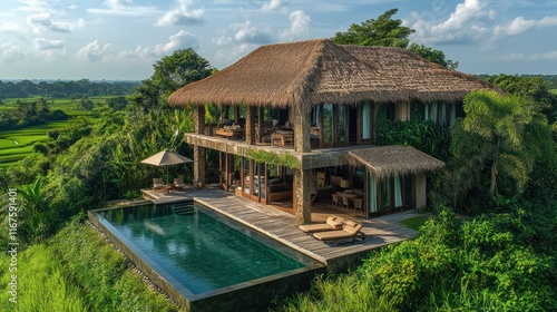 Luxury villa, rice paddy view, infinity pool, tropical vacation rental