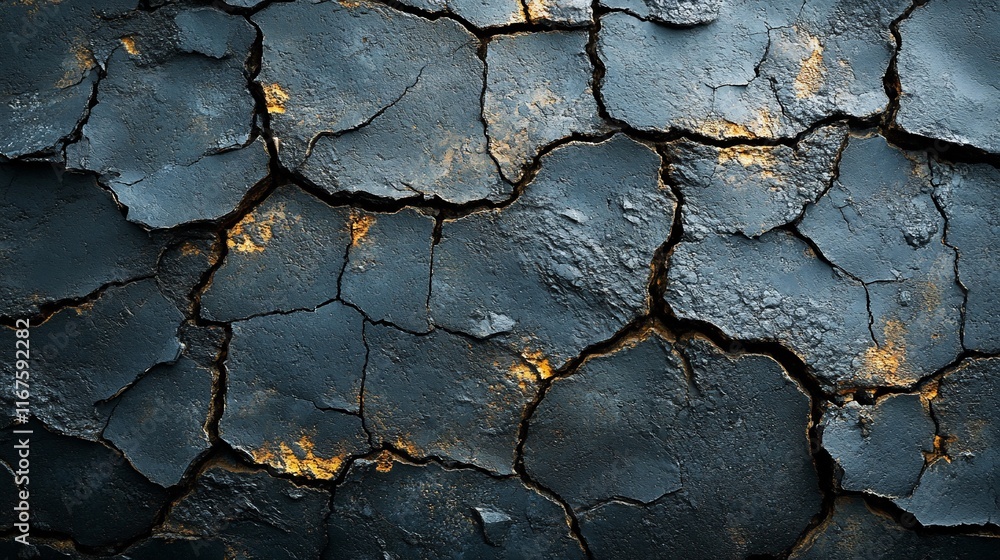 Dark Cracked Surface With Golden Accents Dark Cracked Surface With Golden Accents