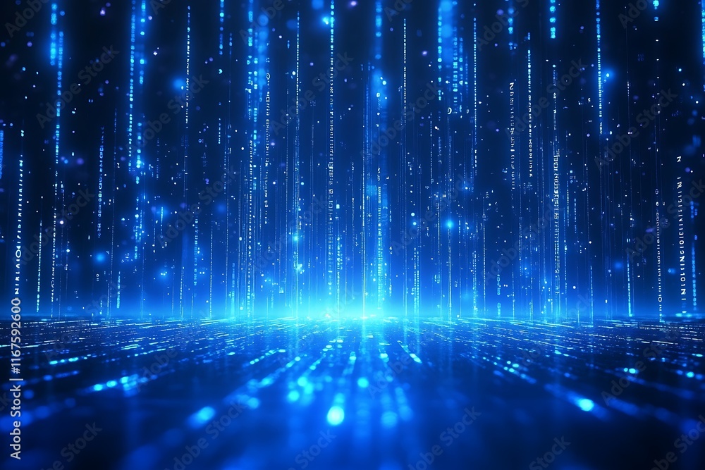 Glowing Blue Data Stream Visualization