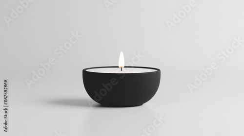 Wallpaper Mural A single, lit candle in a black bowl sits on a minimalist white background. The soft light creates a serene and peaceful mood. Torontodigital.ca