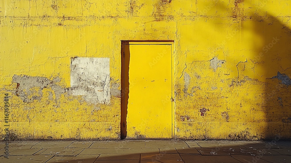 Naklejka premium Yellow Wall With Peeling Paint And A Yellow Door