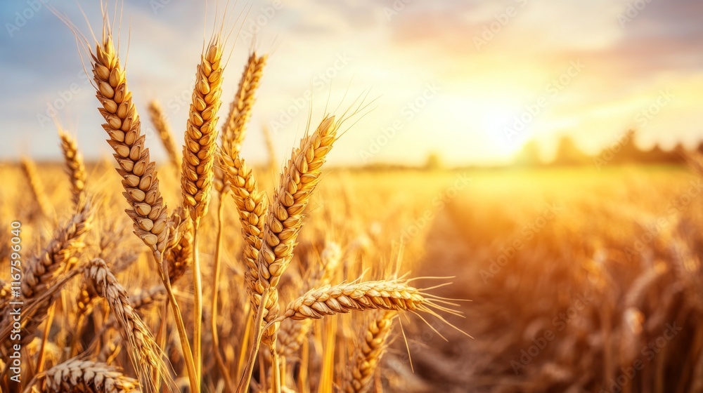 Golden Hour Harvest in Countryside Landscape Golden Hour Harvest in Countryside Landscape