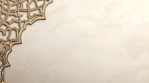 Intricate Wooden Mandala on Beige Marble Background