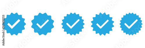 Verified badges. Verified badge vector icons. Verification symbol set. Social media account verification icons. Blue check mark icon. Profile verified badge. EPS 10