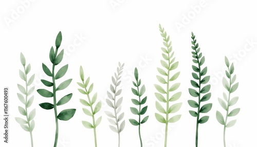 Wallpaper Mural Row of green leaves on a white background Torontodigital.ca