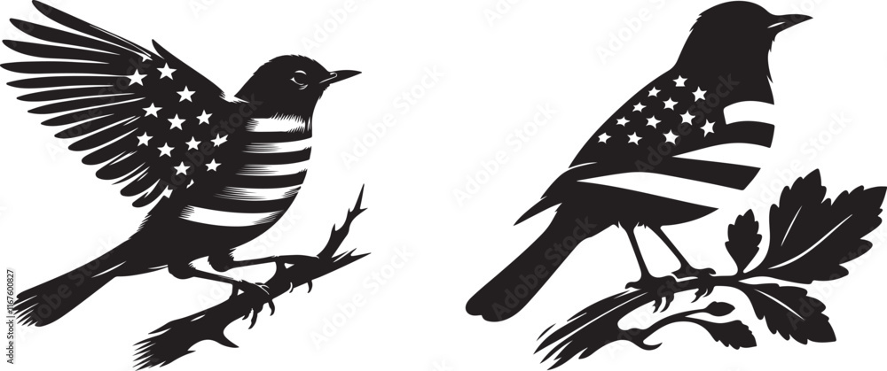 American Robin bird silhouette vector art illustration. American robin bird species vector design. American Robin bird silhouette vector art illustration. American robin bird species vector design.
