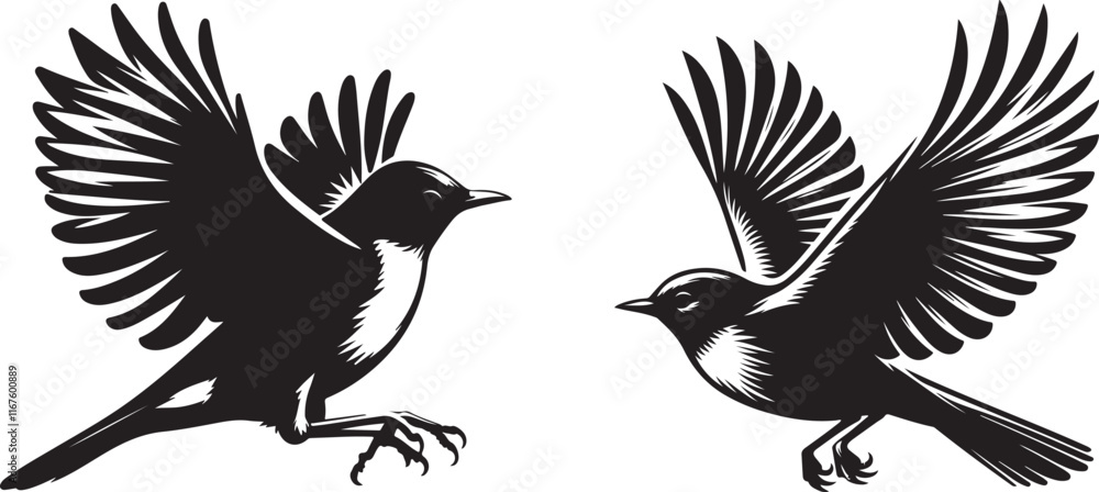 Obraz premium American Robin bird silhouette vector art illustration. American robin bird species vector design.