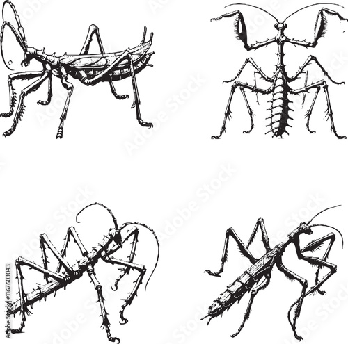 insect illustrations, entomology, detailed drawings