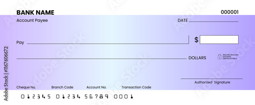 Blank check, editable and printable bank cheque design 