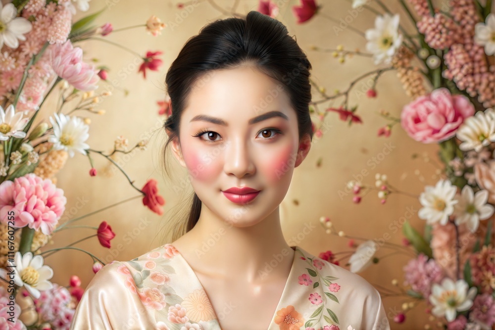 Fototapeta premium Role model with a floral background