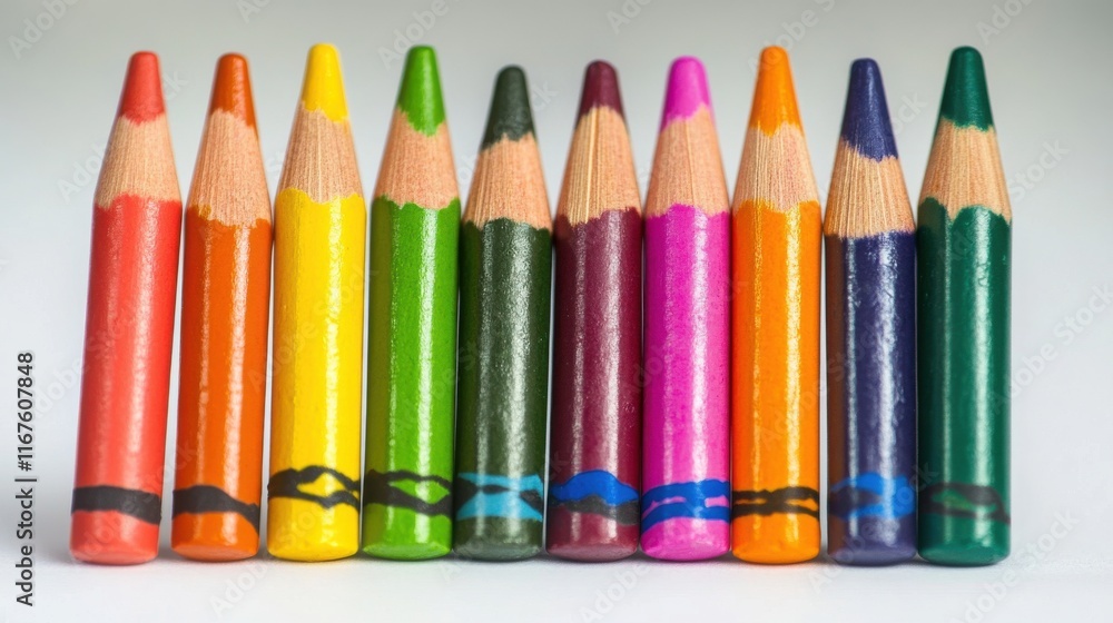 Naklejka premium Vibrant Crayon Array on a Clean Surface