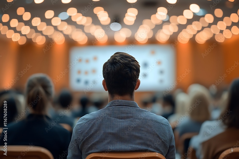 Man sitting in conference room presentation viewing screen Man sitting in conference room presentation viewing screen