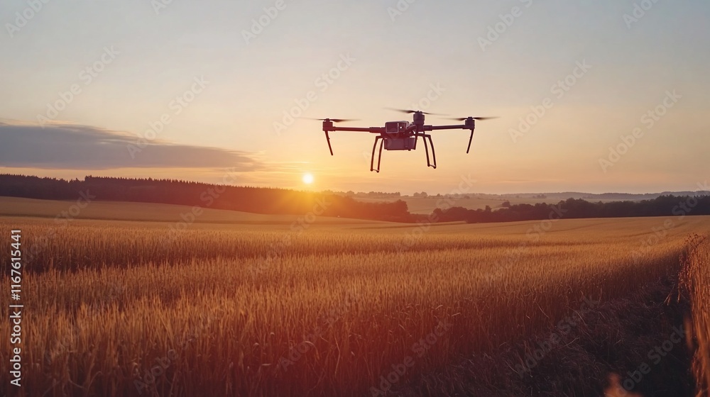 Drone flying over golden wheat field at sunset. Drone flying over golden wheat field at sunset.