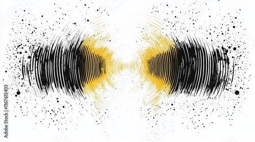 Black and yellow sound waves on white background. photo