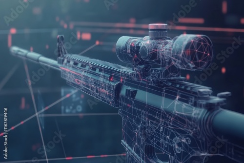 Futuristic design of a sniper rifle with advanced scope and digital interface elements photo